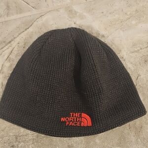 The North Face Kid's Black Knit Beanie with Red Logo